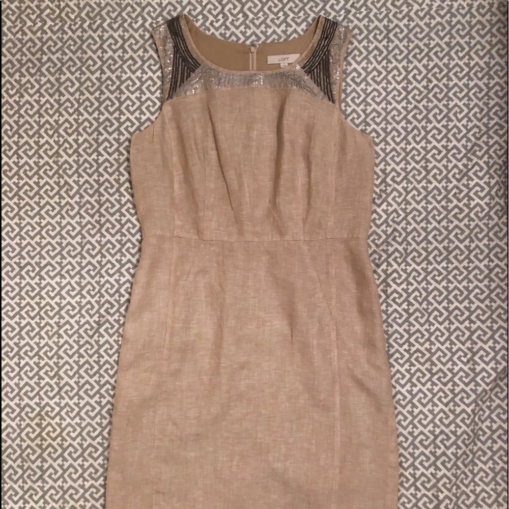 Ann Taylor LOFT Sleeveless Linen Khaki Dress